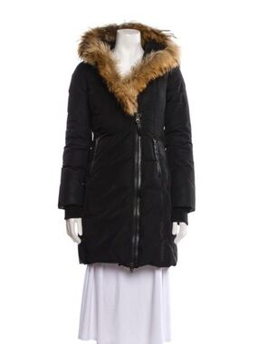 Mackage Black Puffer Coat with Fur-Trim Hood